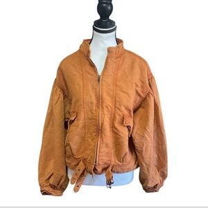 Free People Poet Puff Sleeves Bomber Jacket Burnt Orange Size Medium